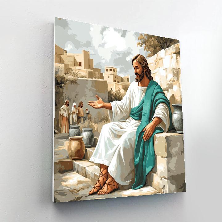 Jesus Teaching Beside The Wellspring Steps Numbered painting kits