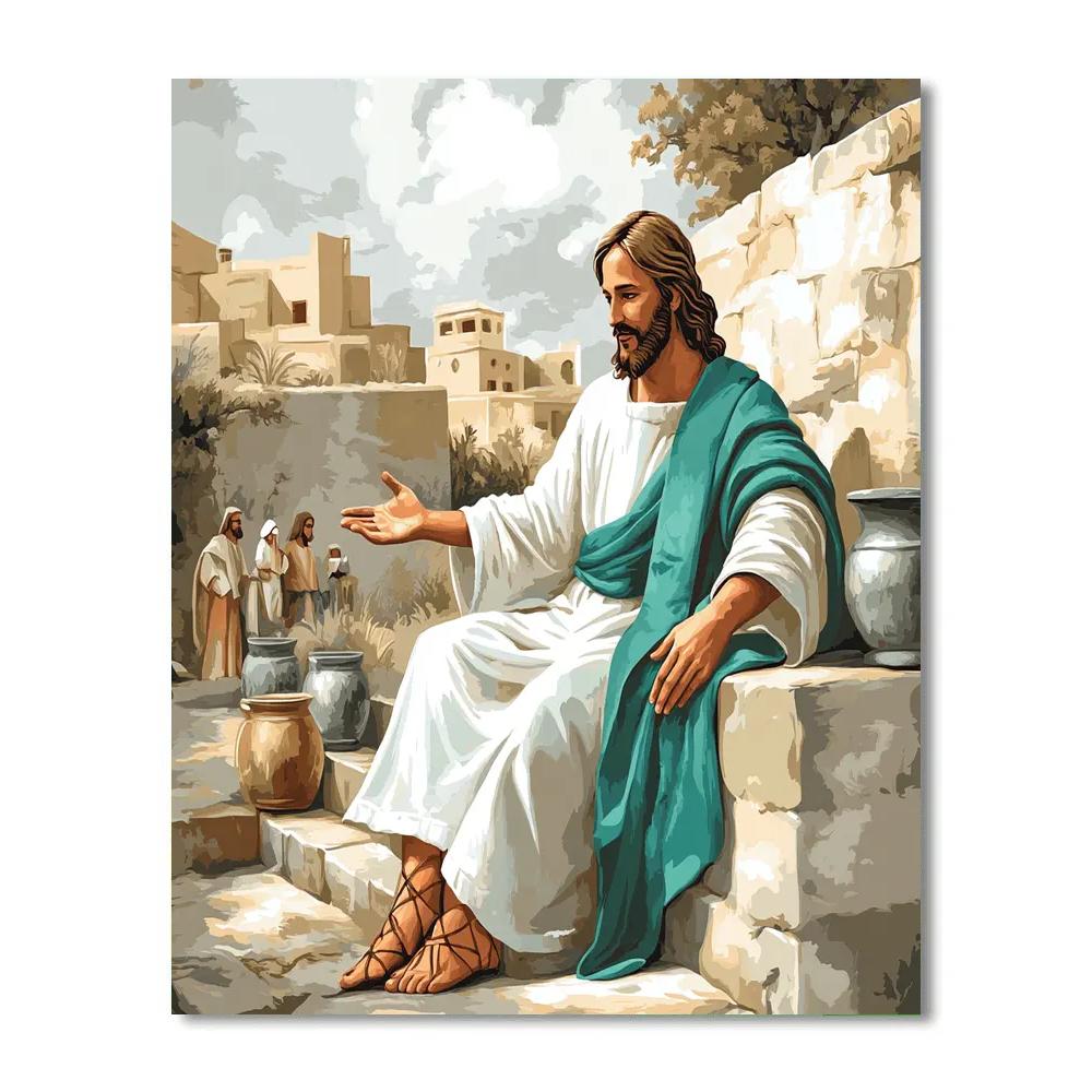 Jesus Teaching Beside The Wellspring Steps Numbered painting kits