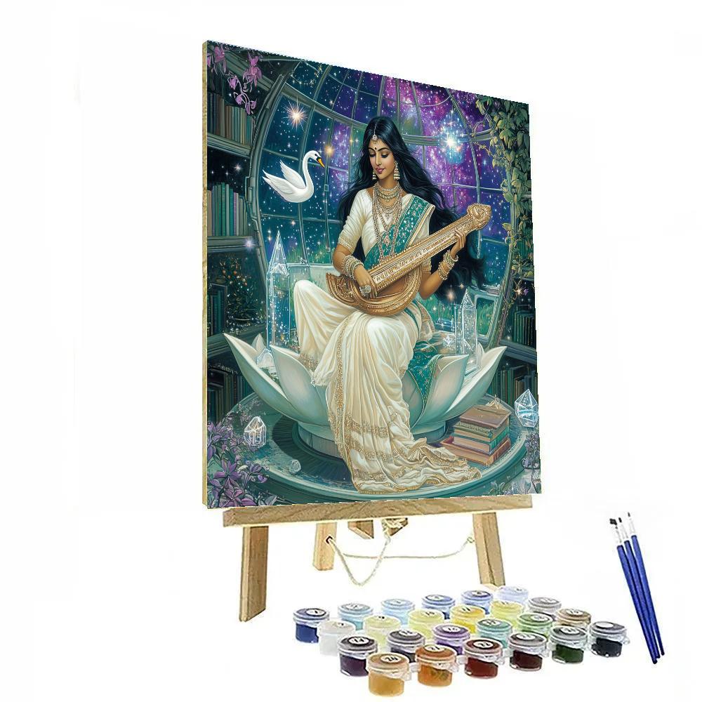 Saraswati In The Orbital Manuscript Garden paint by numbers