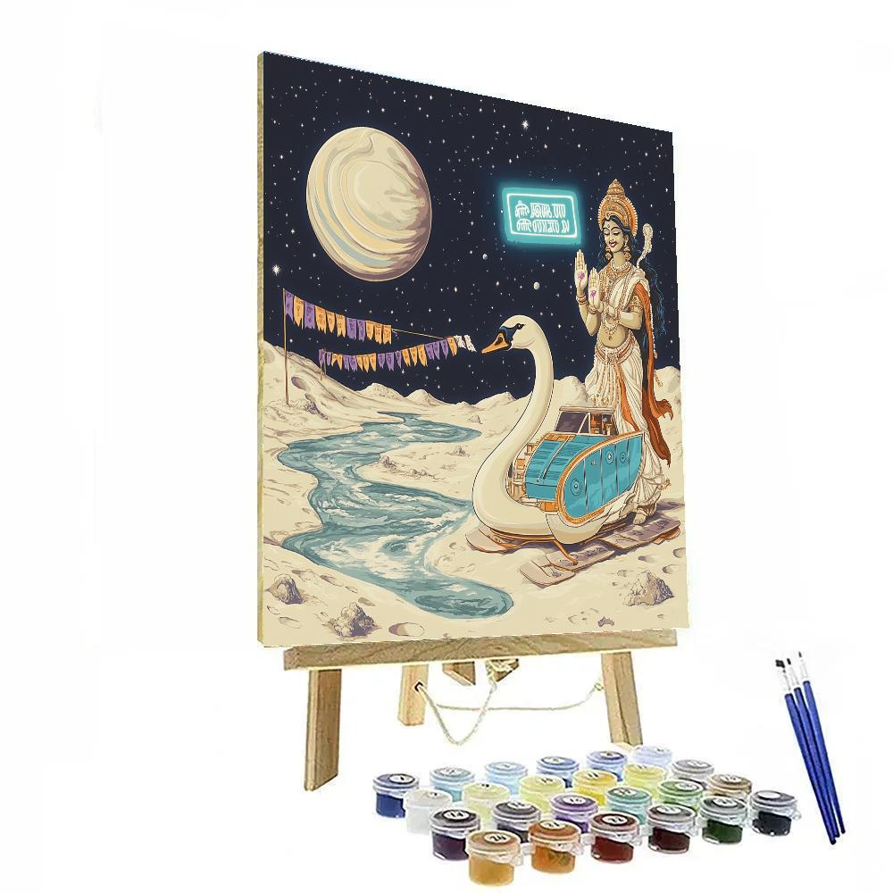 Saraswati Guiding The Lunar River Classroom paint by number