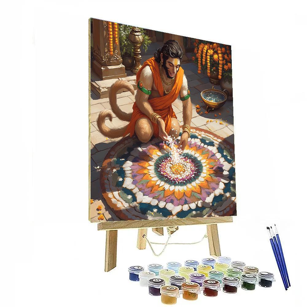 Courtyard Rangoli With Hanuman In Bloom painting number kit