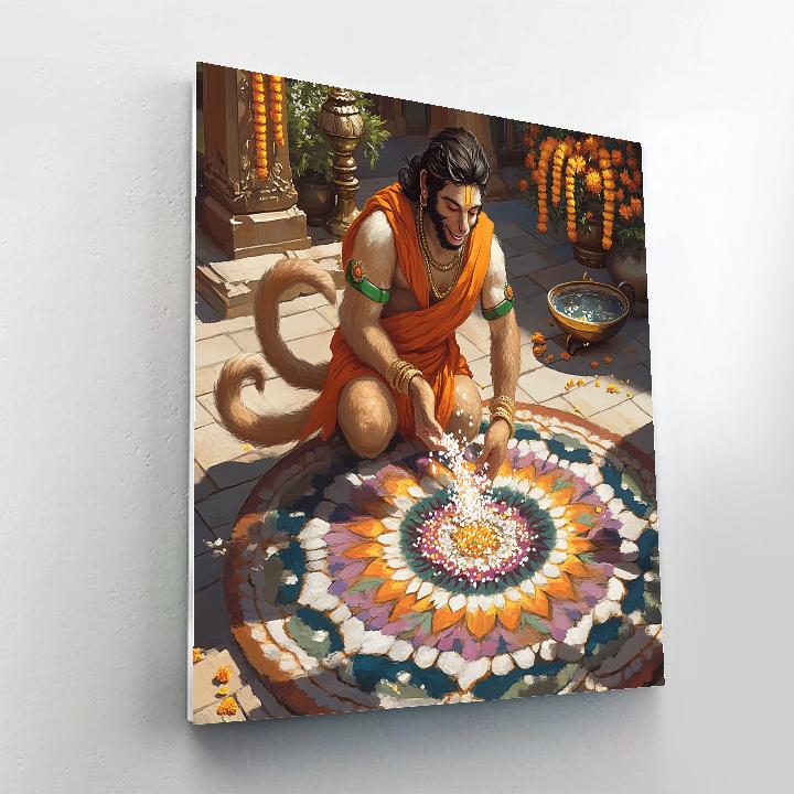 Courtyard Rangoli With Hanuman In Bloom painting number kit