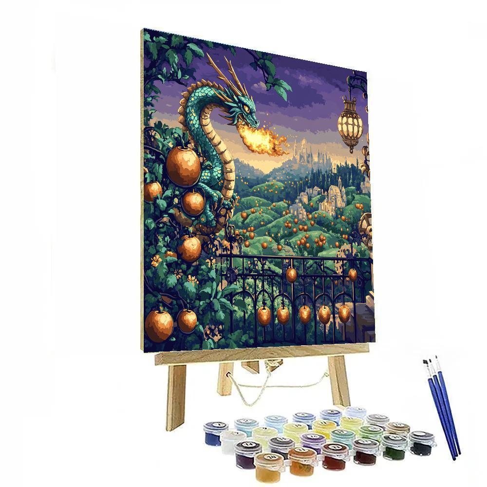 Clockwork Orchard With Dragon Sentinel paint by number