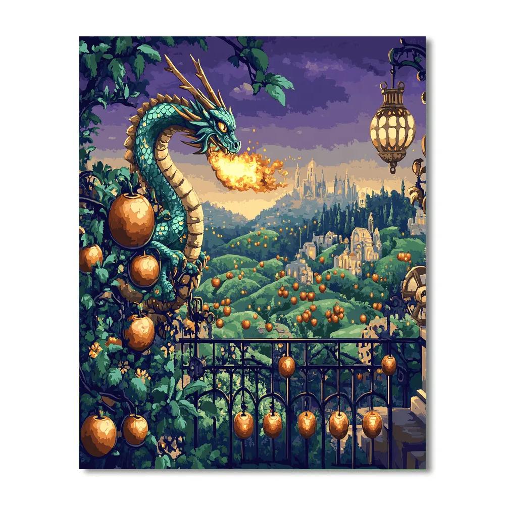 Clockwork Orchard With Dragon Sentinel paint by number