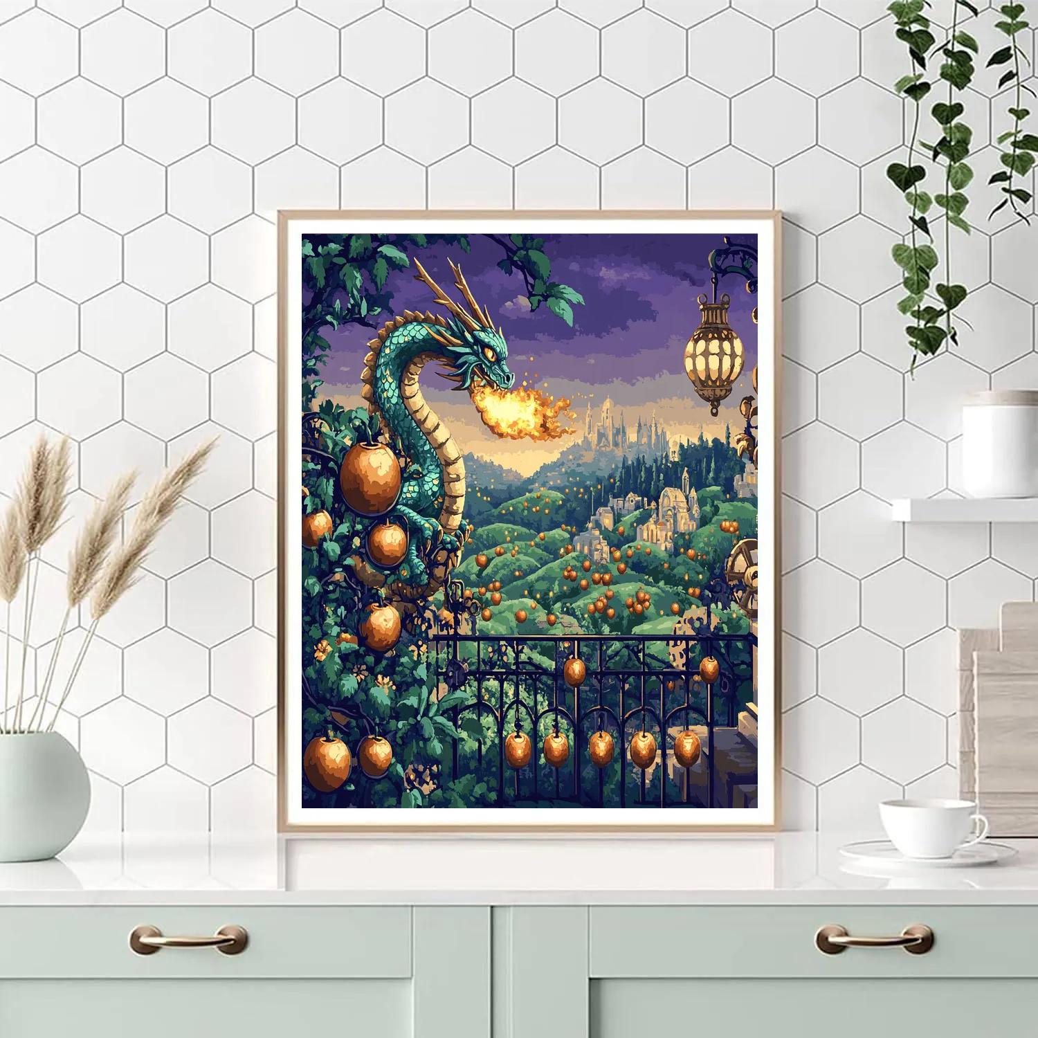 Clockwork Orchard With Dragon Sentinel paint by number