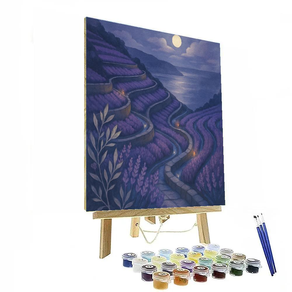 Moonlit Lavender Terraces Above The Quiet Sea painting number kit