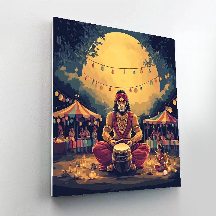 Hanuman Drum Circle At The Moon Fair painting number kit