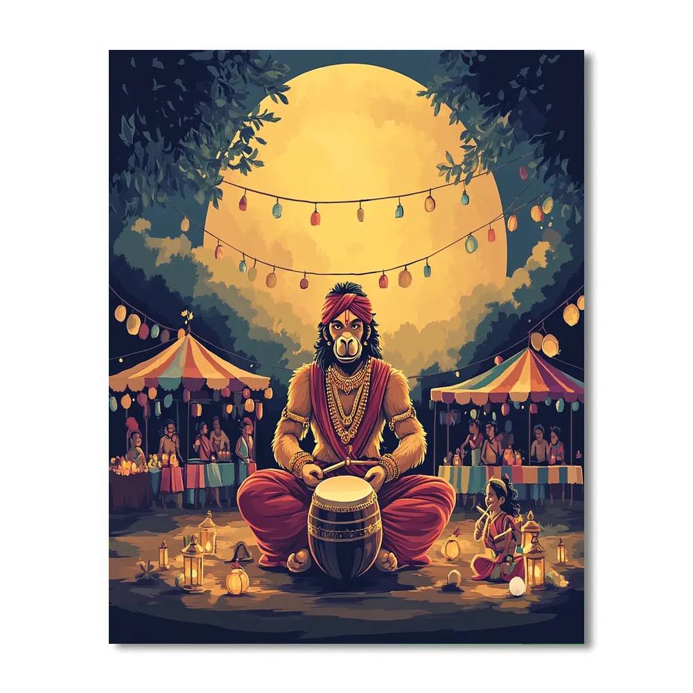 Hanuman Drum Circle At The Moon Fair painting number kit