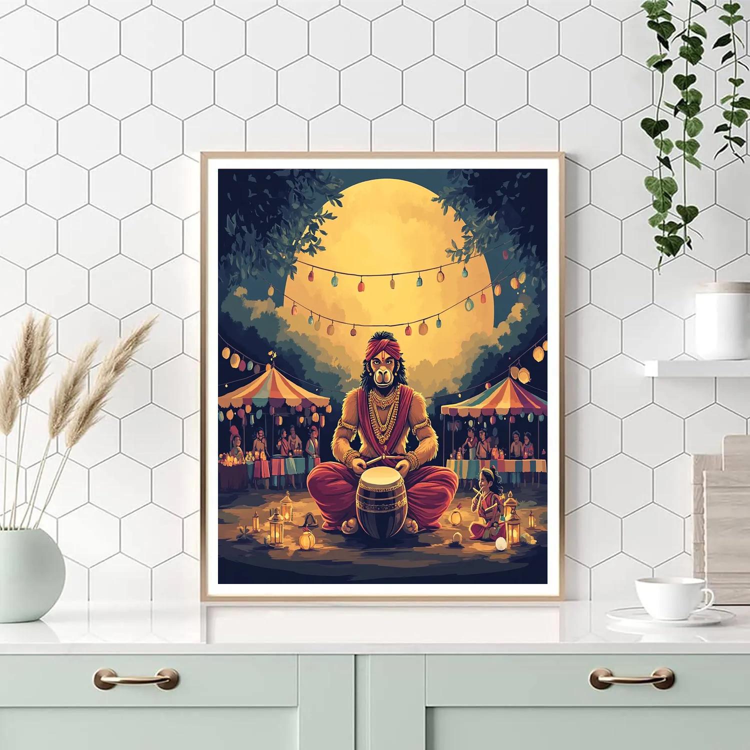 Hanuman Drum Circle At The Moon Fair painting number kit