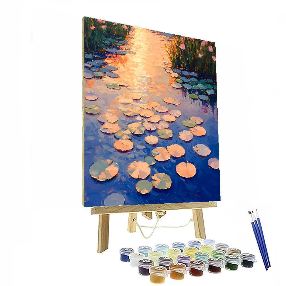 Claude Monet Inspired Waterlilies Under A Rose Gold Afterglow Number painting