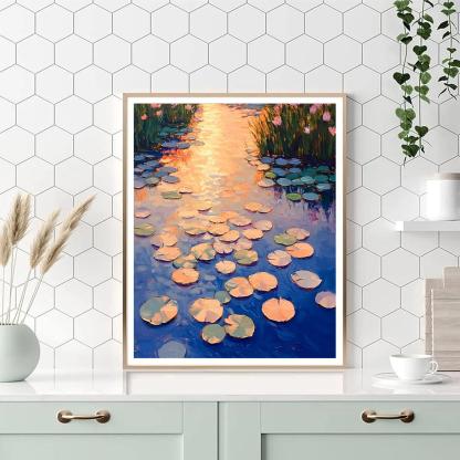 Claude Monet Inspired Waterlilies Under A Rose Gold Afterglow Number painting