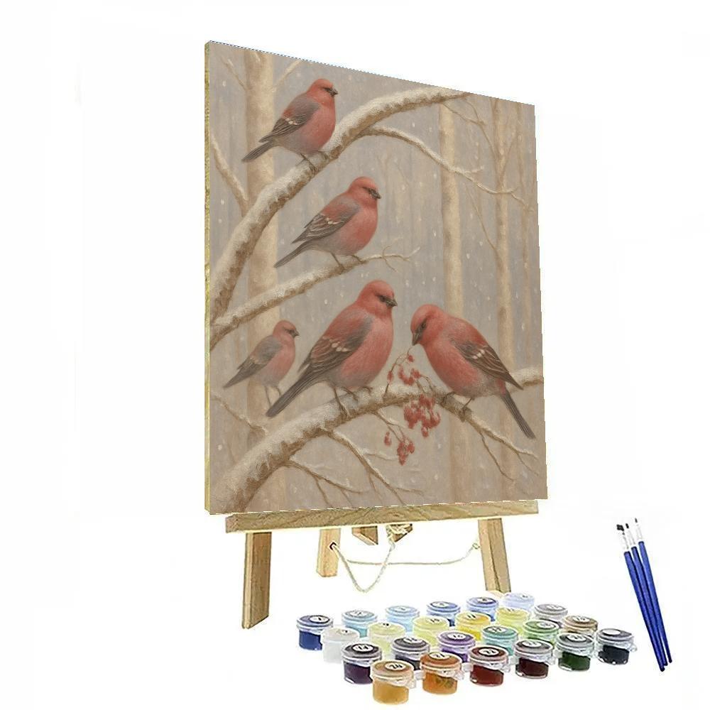 Snowy Birch Perch For Pine Grosbeaks Paint by numbers art