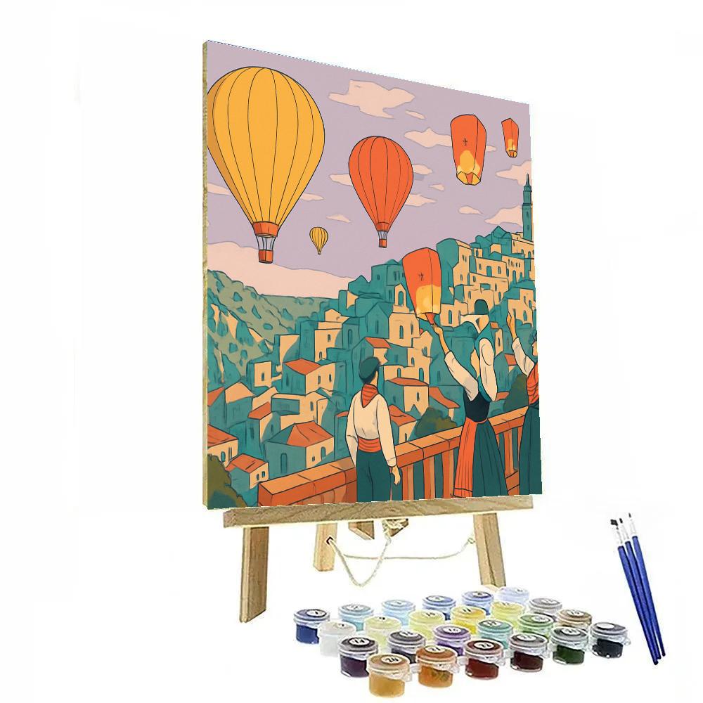 Saffron Sky Balloon Festival In Italy paint by color
