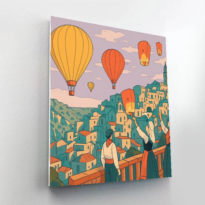 Saffron Sky Balloon Festival In Italy paint by color