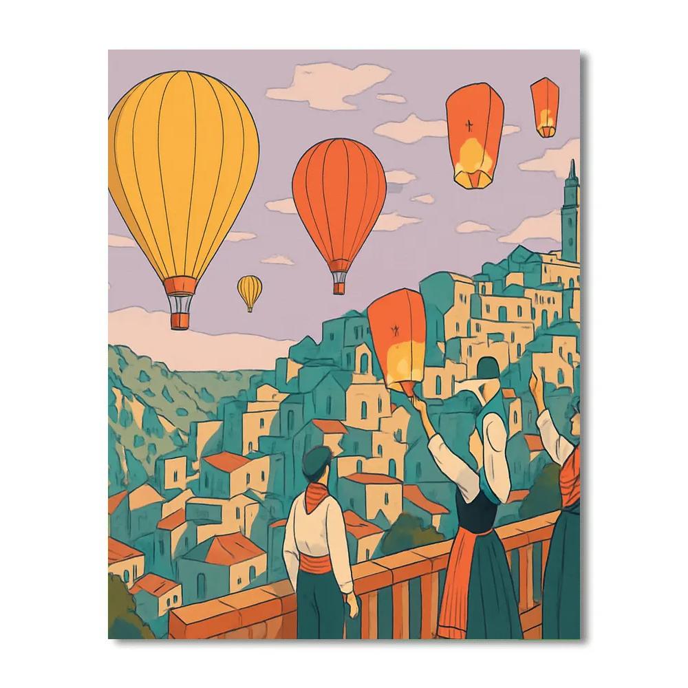 Saffron Sky Balloon Festival In Italy paint by color