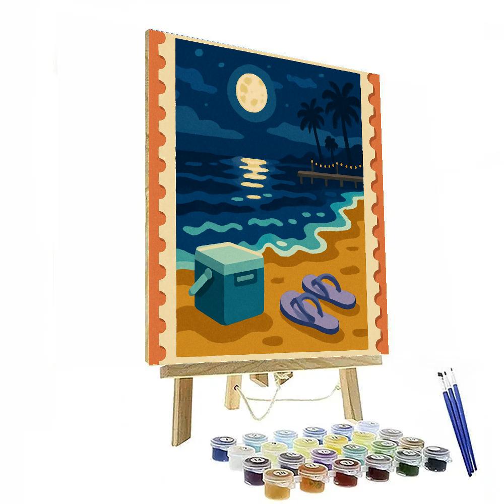Moonlit Postcard Beach Panorama paint by color