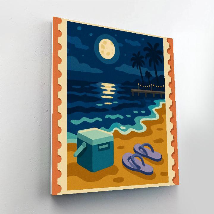 Moonlit Postcard Beach Panorama paint by color