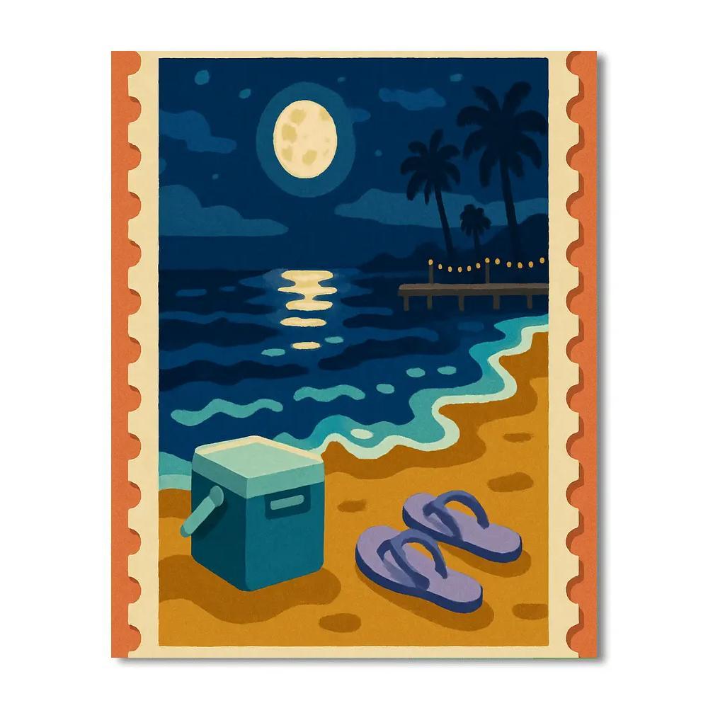 Moonlit Postcard Beach Panorama paint by color