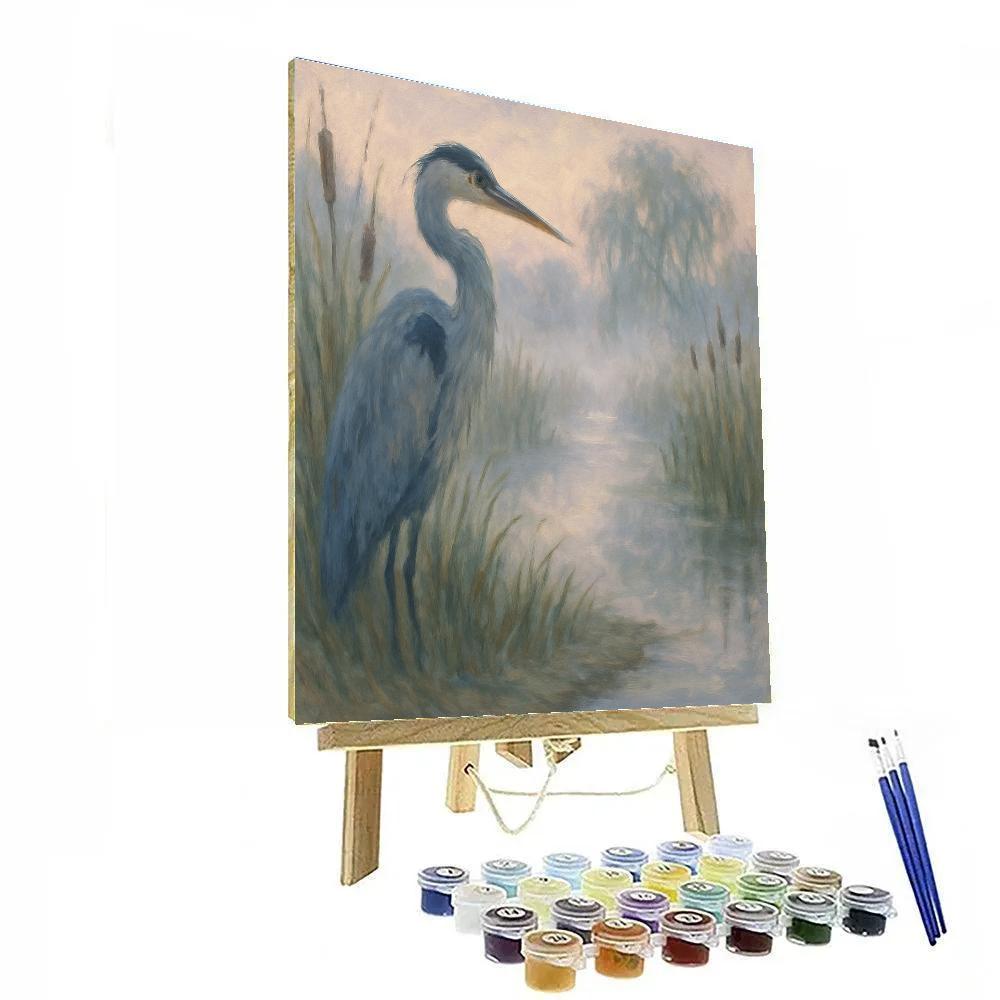 Heron At The Foggy Reed Bend paint by numbers