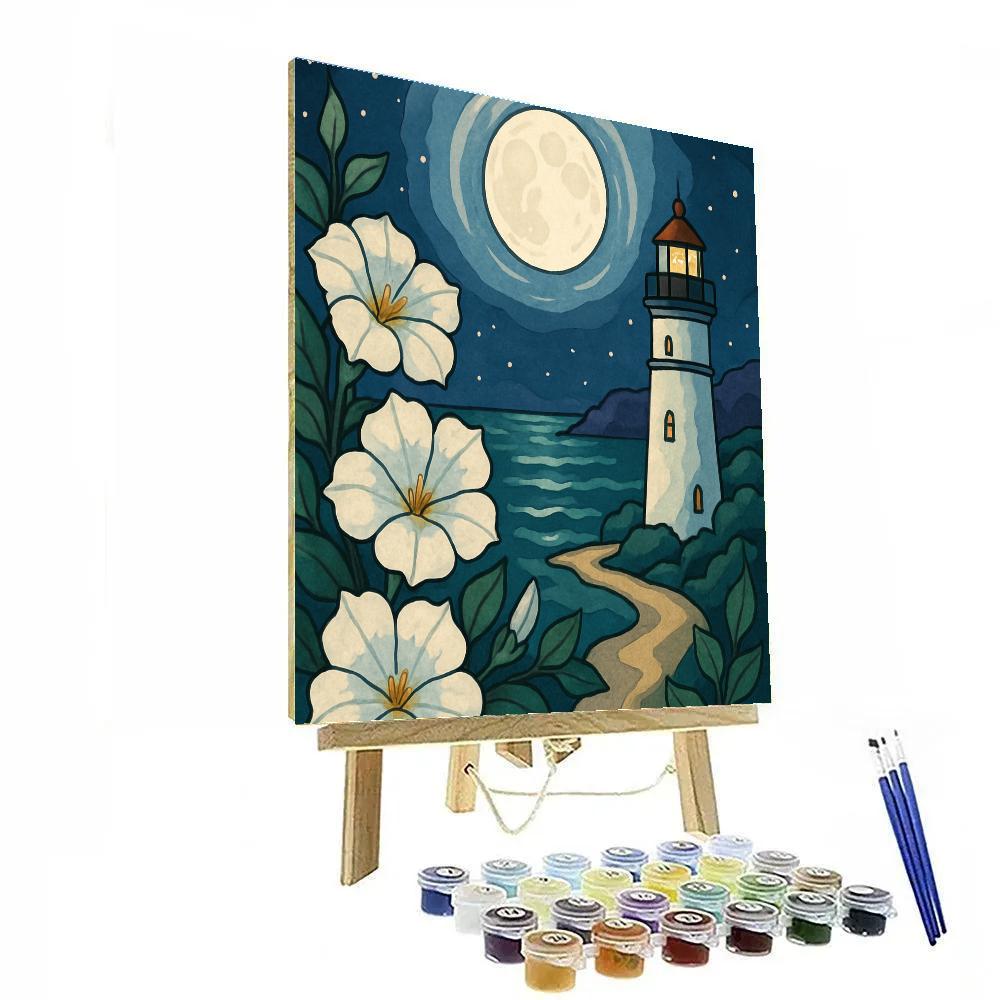 Lighthouse Garden Under A Moon Halo painting number kit