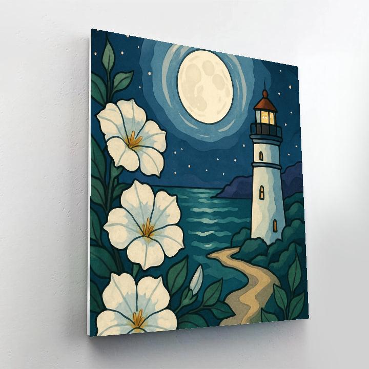 Lighthouse Garden Under A Moon Halo painting number kit