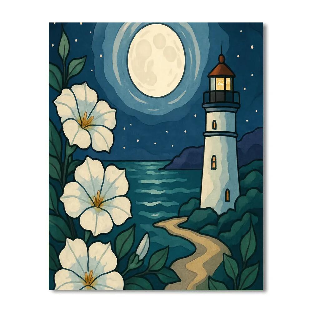 Lighthouse Garden Under A Moon Halo painting number kit