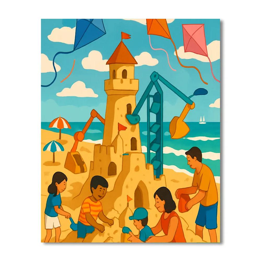 Sandcastle Workshop With Beach Kites Painting by numbers kit