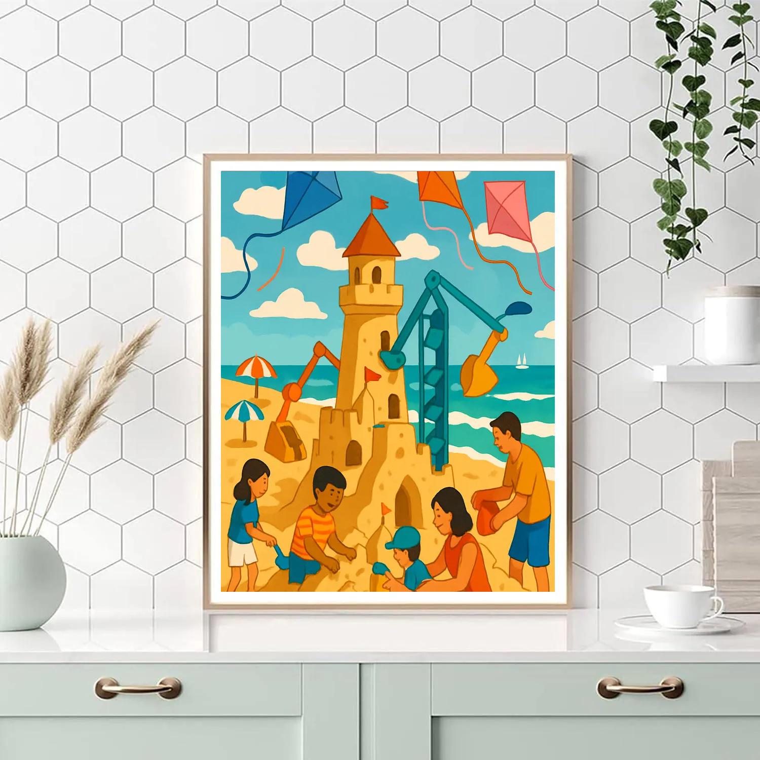 Sandcastle Workshop With Beach Kites Painting by numbers kit