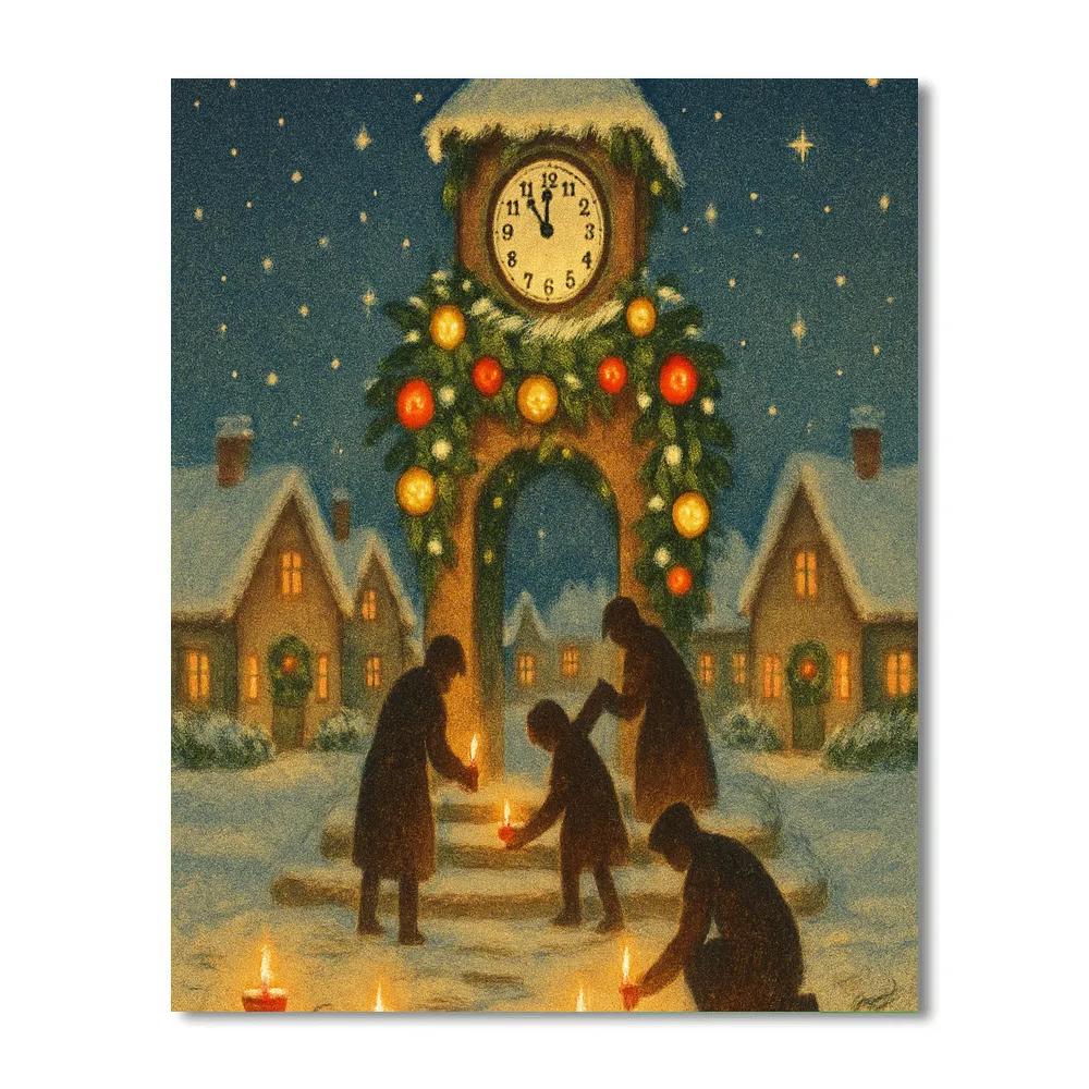 The Village Clocktower Wrapped In Snow Garland paint by number