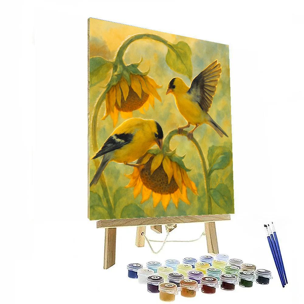 Goldfinches In The Sunflower Patch Shelter Paint by numbers art