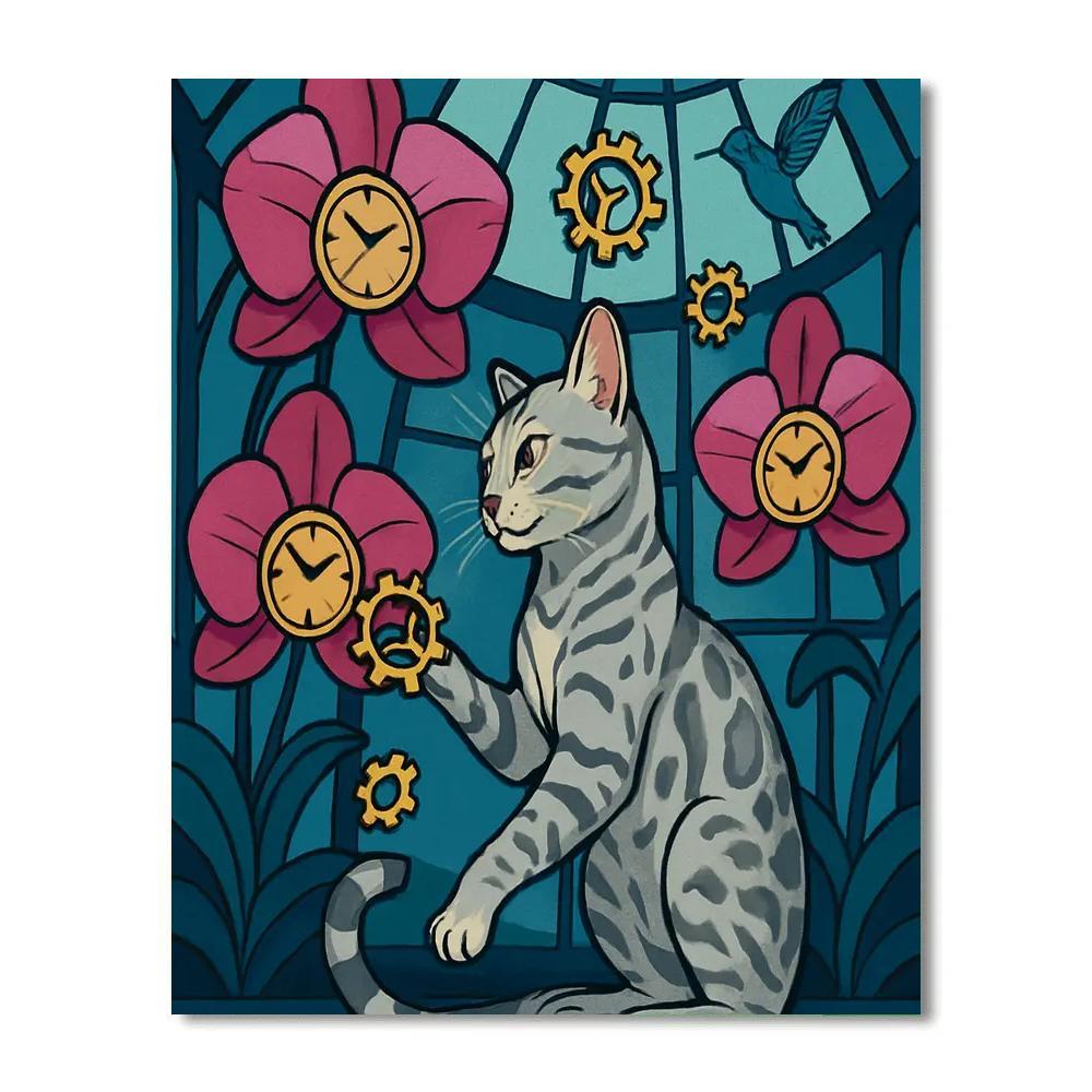 Cat In The Clockwork Orchid Atrium Number painting