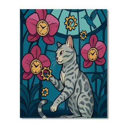 Cat In The Clockwork Orchid Atrium Number painting