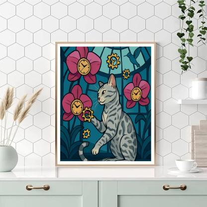 Cat In The Clockwork Orchid Atrium Number painting
