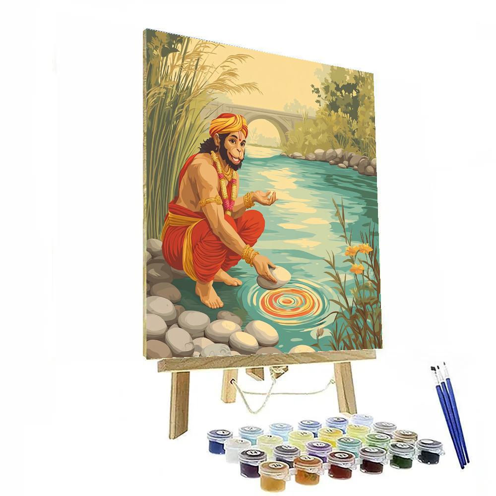 River Stone Skipping With Hanuman paint by numbers