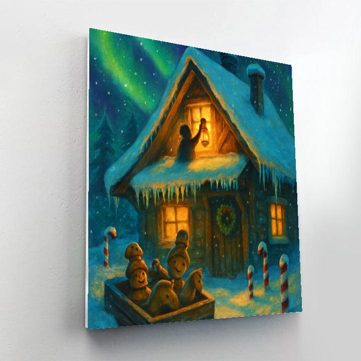 Aurora Over The Toymakers Snowy Workshop Roof Paint by numbers art