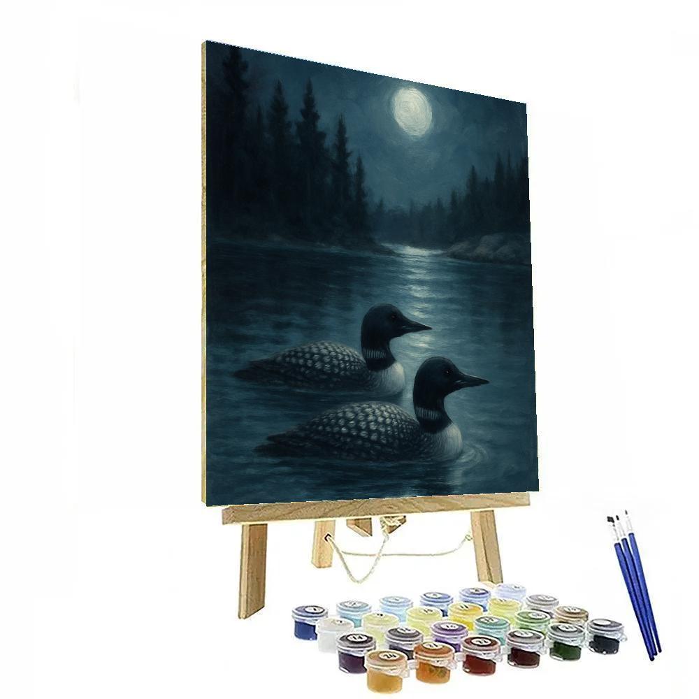 Moonlit Loons On The Still Cove Painting by numbers kit