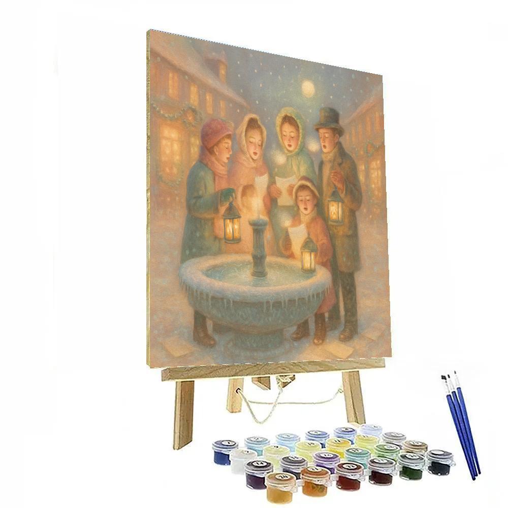 Midnight Carolers By The Frozen Fountain Painting by numbers kit