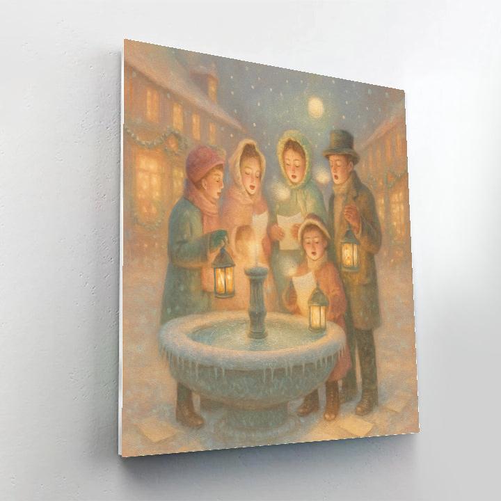 Midnight Carolers By The Frozen Fountain Painting by numbers kit