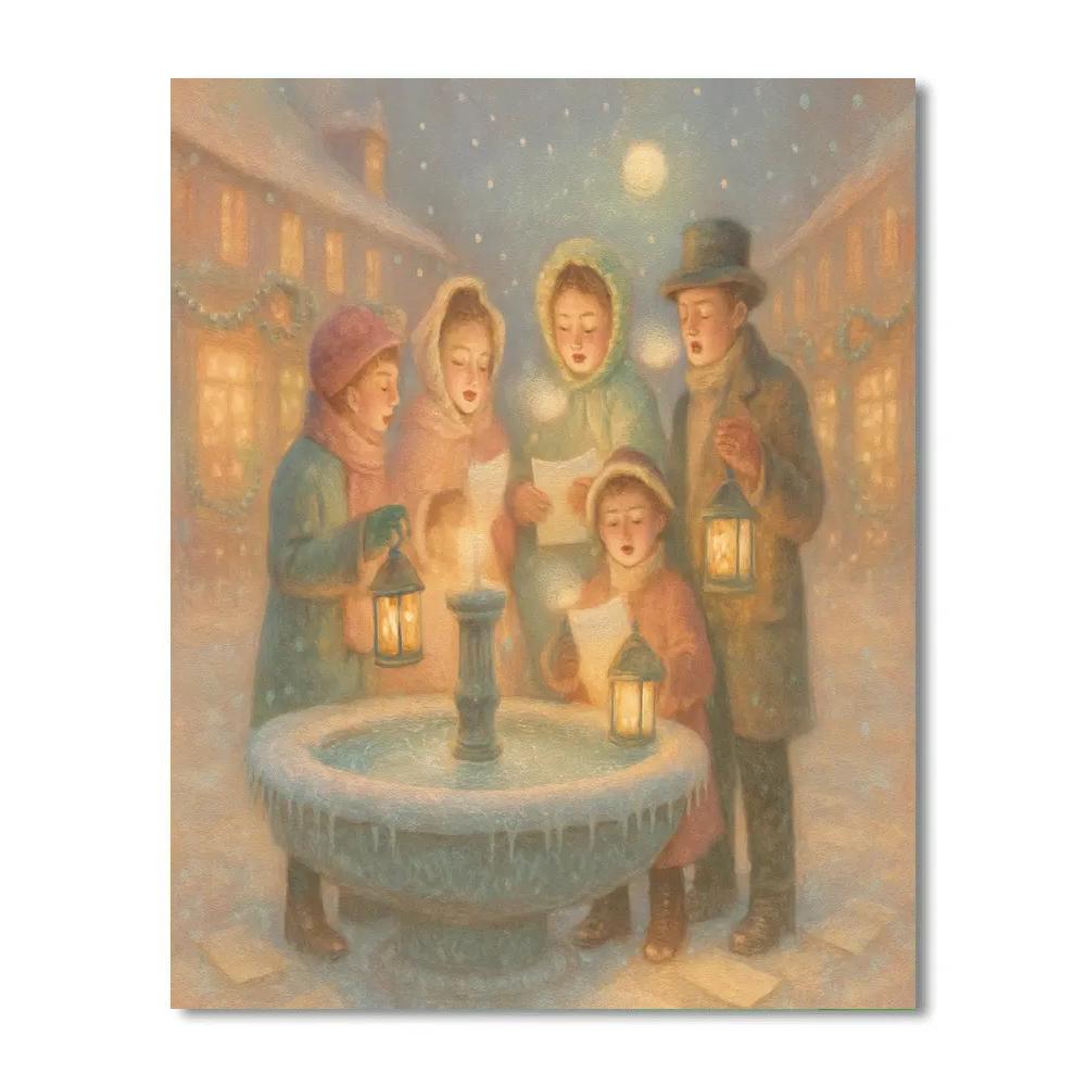 Midnight Carolers By The Frozen Fountain Painting by numbers kit