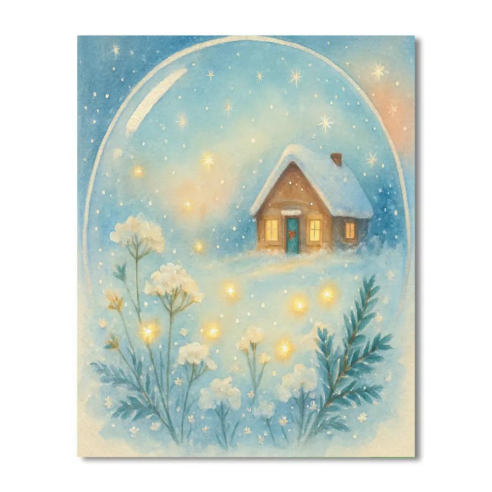 Snow Globe Meadow With Floating Firefly Lights Number painting