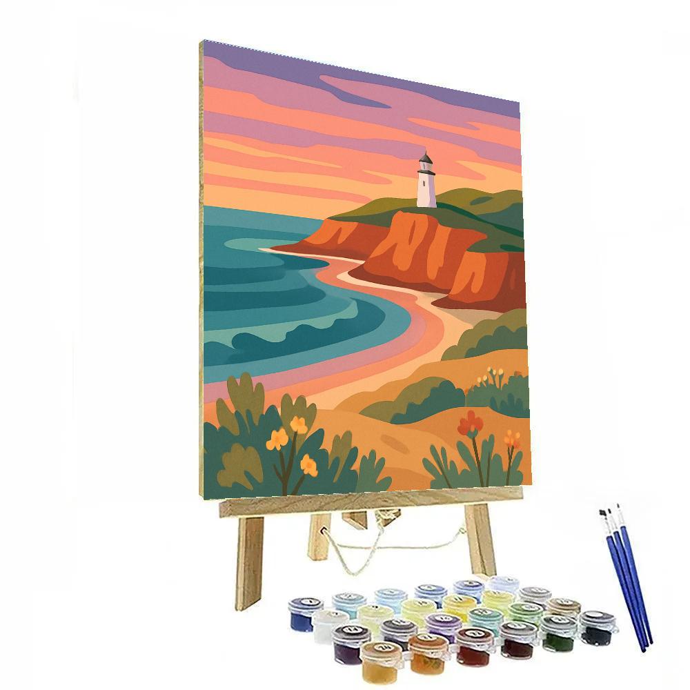 Lighthouse Cliffs In Landscape Glow paint by color