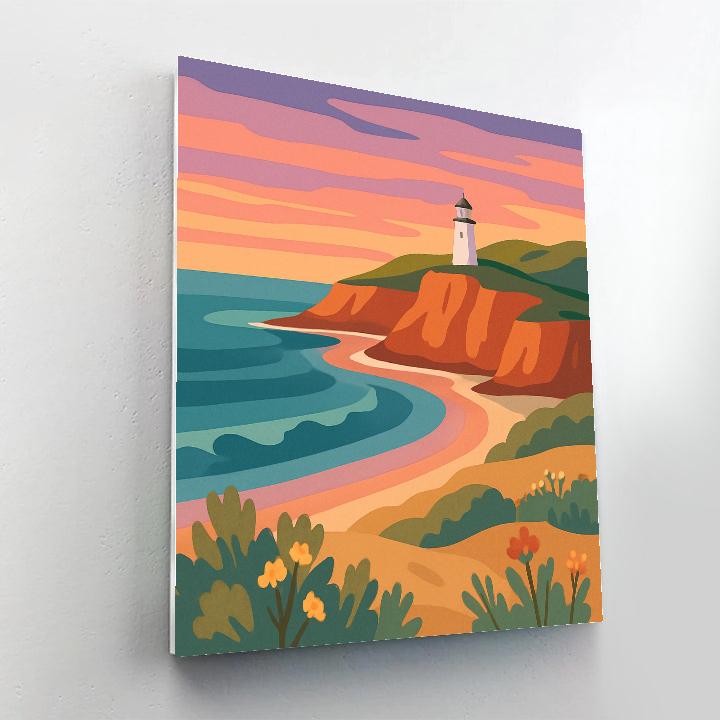 Lighthouse Cliffs In Landscape Glow paint by color
