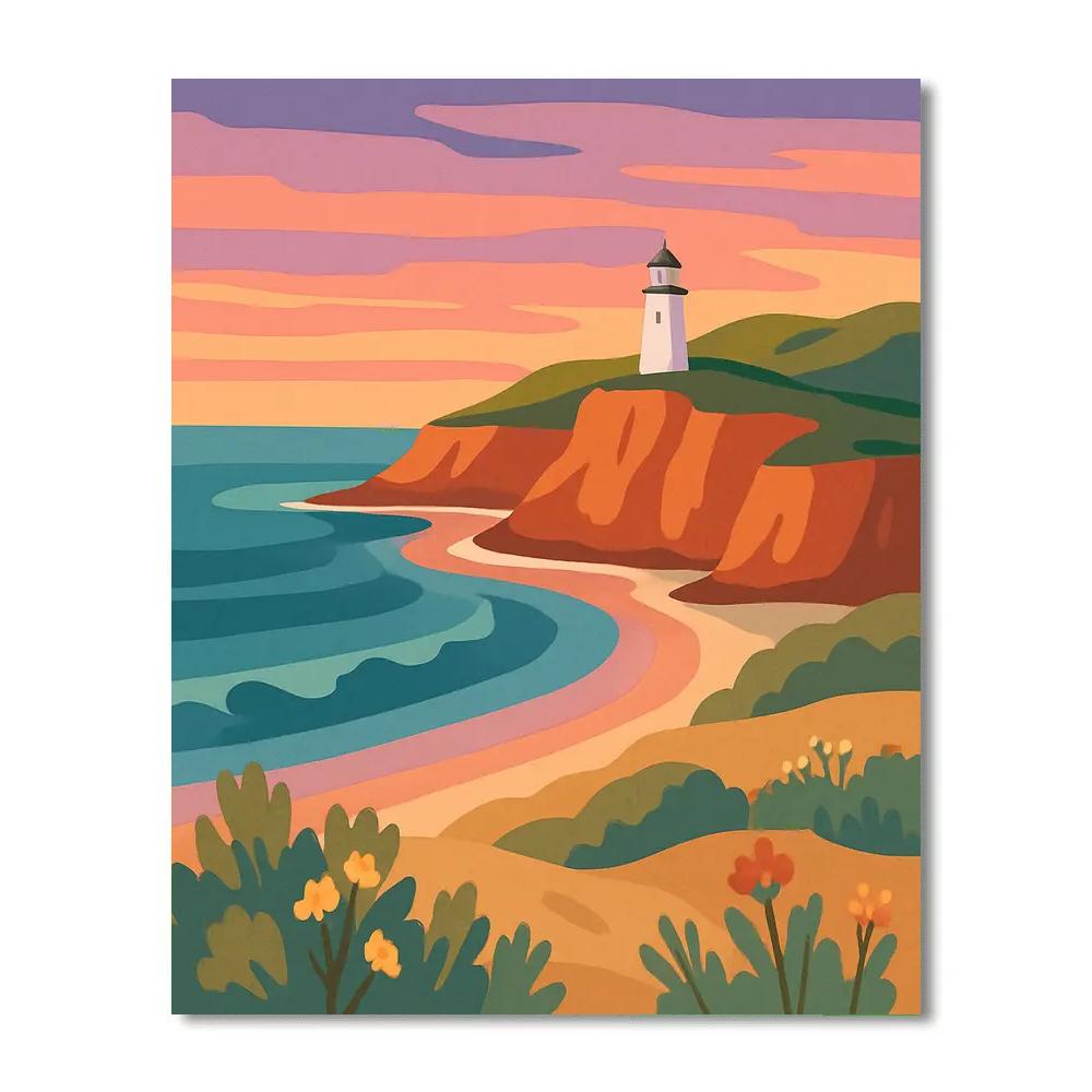 Lighthouse Cliffs In Landscape Glow paint by color