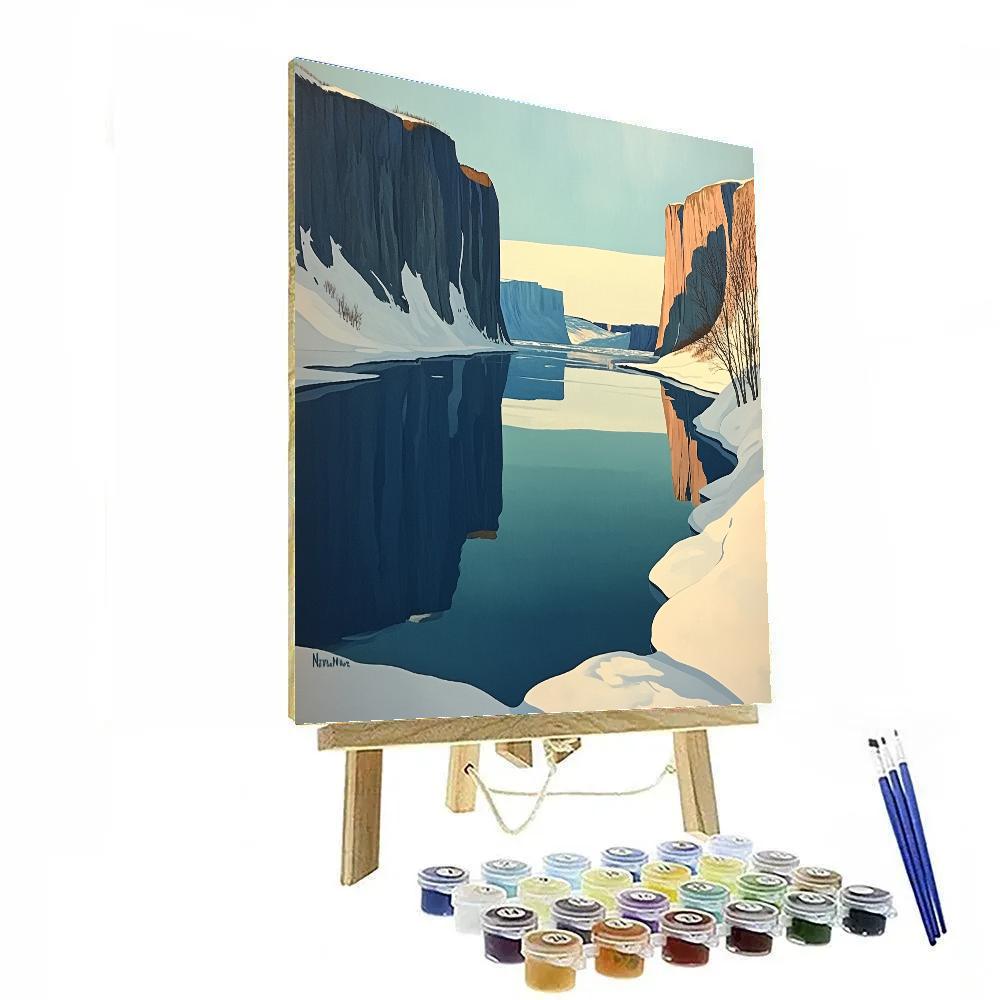 Lawren Harris Inspired Still Arctic Fjord With Luminous Ice Shelf paint by number