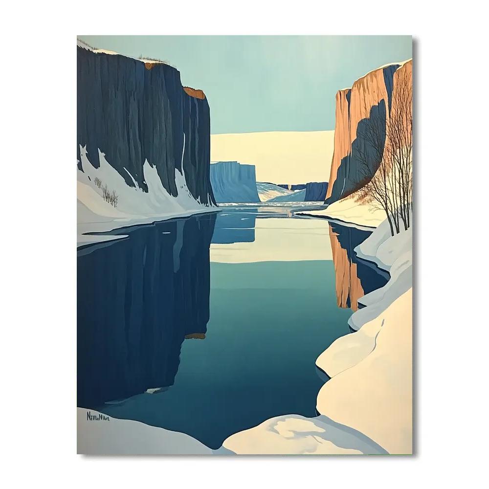 Lawren Harris Inspired Still Arctic Fjord With Luminous Ice Shelf paint by number