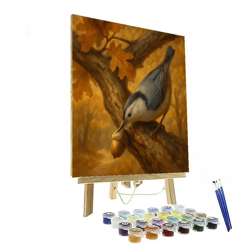 Nuthatch Among Acorns And Oak Leaves DIY paint by numbers