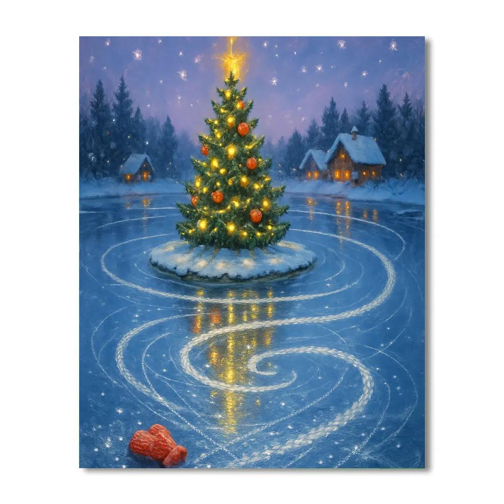 Ice Skate Ribbon Trail Around The Lake Tree Numbered painting kits