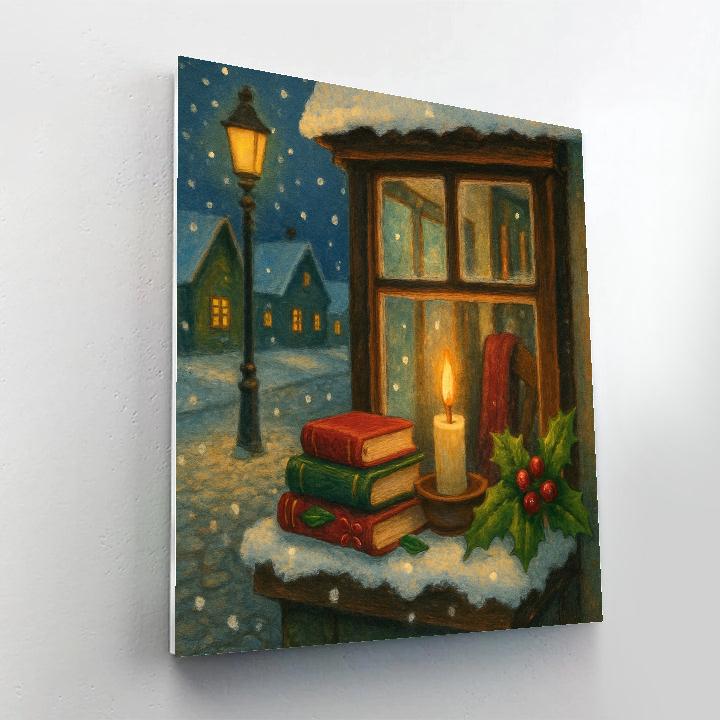 Candlelit Library Nook On A Snowy Street Paint by numbers art