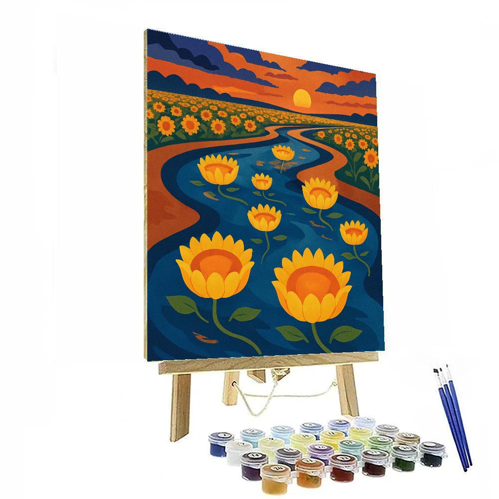 River Delta With Sunflower Lanterns Paint by numbers art
