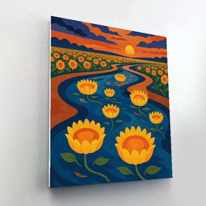 River Delta With Sunflower Lanterns Paint by numbers art